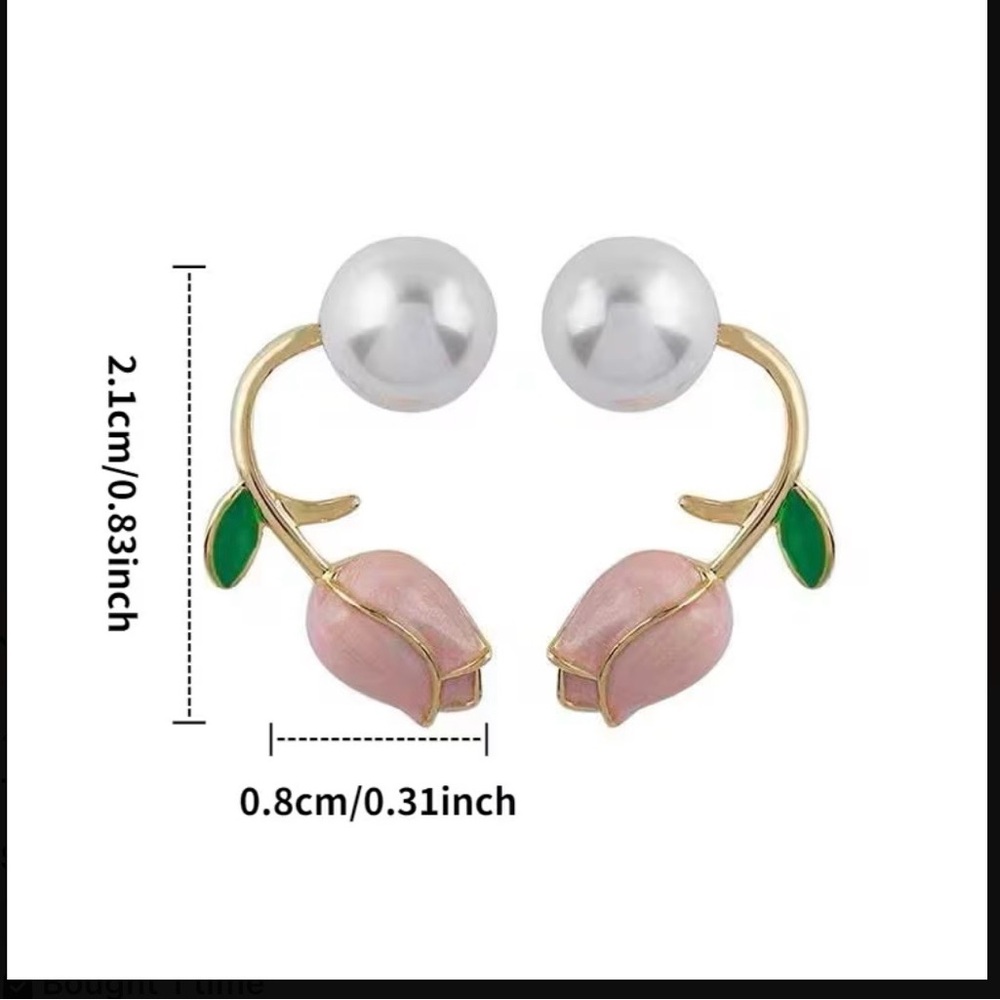 Elegant Pearl and Tulip 🌷 Earrings - Picture 3 of 3